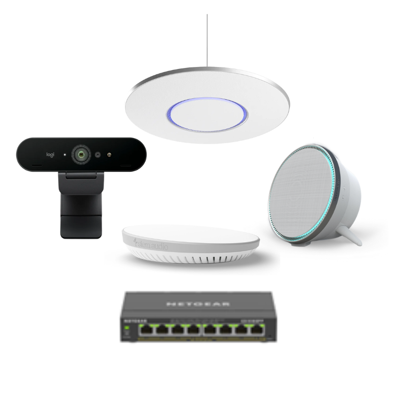 Bộ thiết bị hội nghị LogiSmall3 (Logitech Brio 4K + Shure Stem Ceiling, Speaker, Hub)